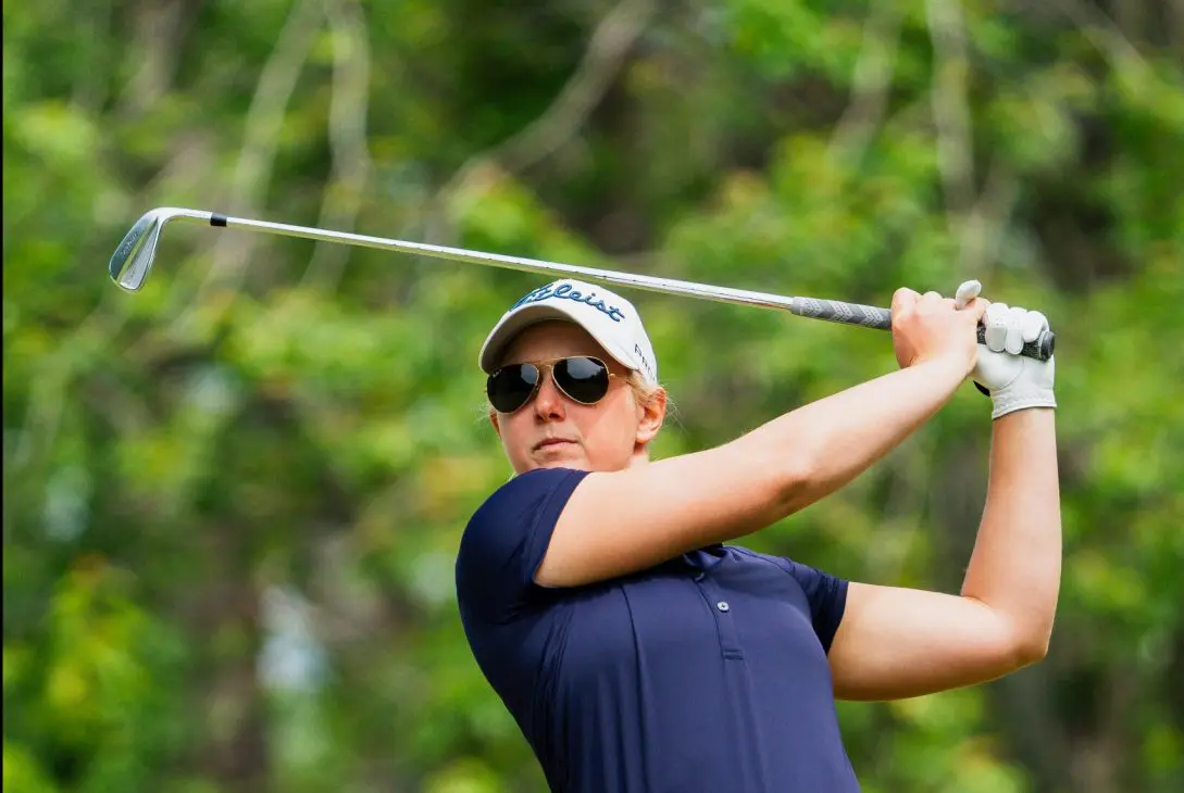 Riley Smyth follows through on her swing during Epson Tour Great Lakes Championship victory, her second win of the 2025 season.