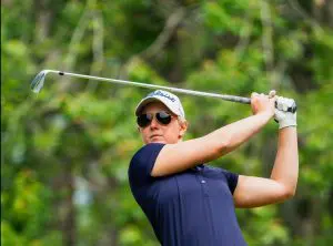 Riley Smyth follows through on her swing during Epson Tour Great Lakes Championship victory, her second win of the 2025 season.