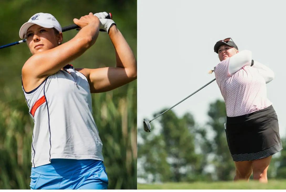 LPGA Tour rookies Hailee Cooper and Leah John swinging golf clubs