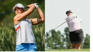 LPGA Tour rookies Hailee Cooper and Leah John swinging golf clubs