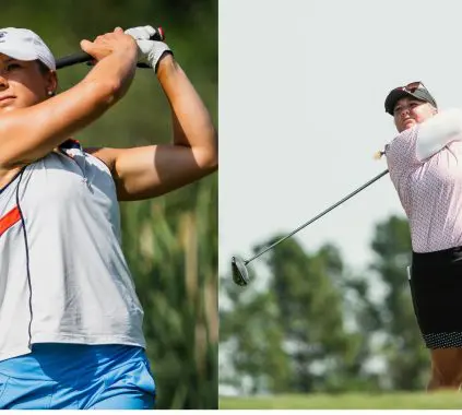 LPGA Tour rookies Hailee Cooper and Leah John swinging golf clubs
