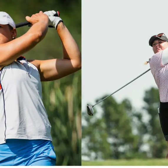 LPGA Tour rookies Hailee Cooper and Leah John swinging golf clubs