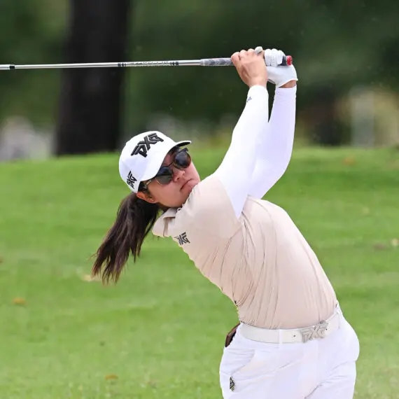 Auton Kim hitting a shot during the 2026 HSBC Women's World Championship Round 1